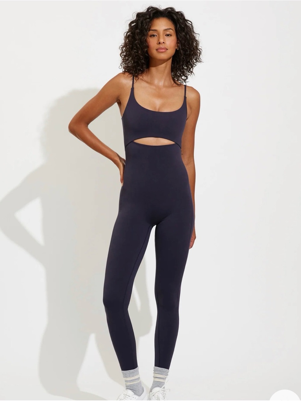 Left On Friday Peak Playsuit 27" Navy Blue Scoop Neck Onesie Keyhole Front Sz S